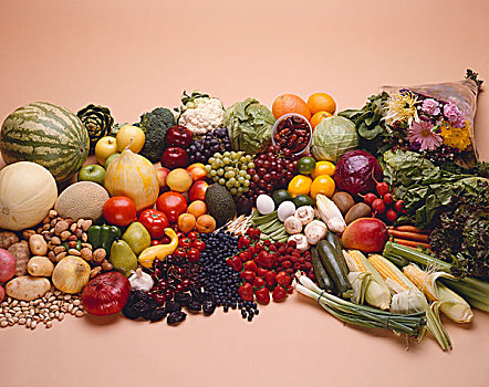 混合,静物,种类,水果,蔬菜,坚果