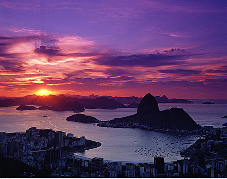 甜面包山,日出,里约热内卢,巴西