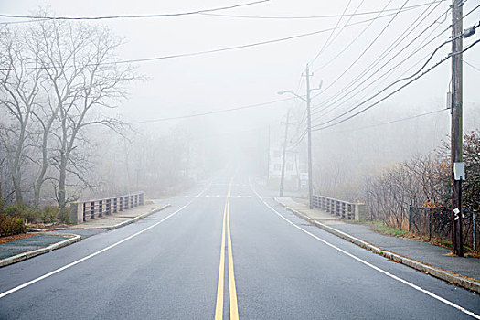 风景,空,公路,雾气,马萨诸塞,美国