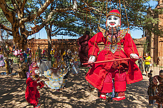 传统,工艺品,木偶,售出,市场,蒲甘,缅甸