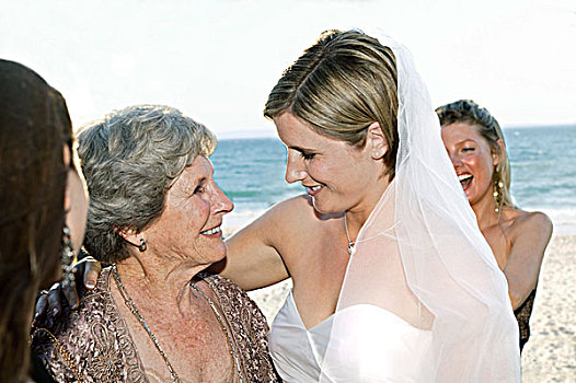 新娘,母亲,海滩