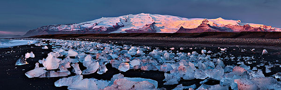 冰,大块,海滩,靠近,冰河河道,泻湖,东方,冰岛