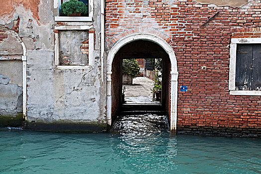 拱形,入口,砖墙,运河,威尼斯,意大利