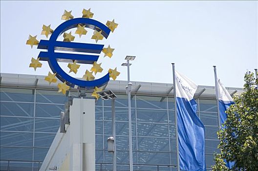 欧元标志,正面,法兰克福,机场,黑森州,德国