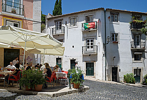 葡萄牙,里斯本,街道,餐馆,靠近,城堡,阿尔法马区,地区