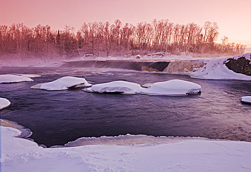 冬天,白贝,河,彩虹瀑布,怀特雪尔省立公园,曼尼托巴,加拿大