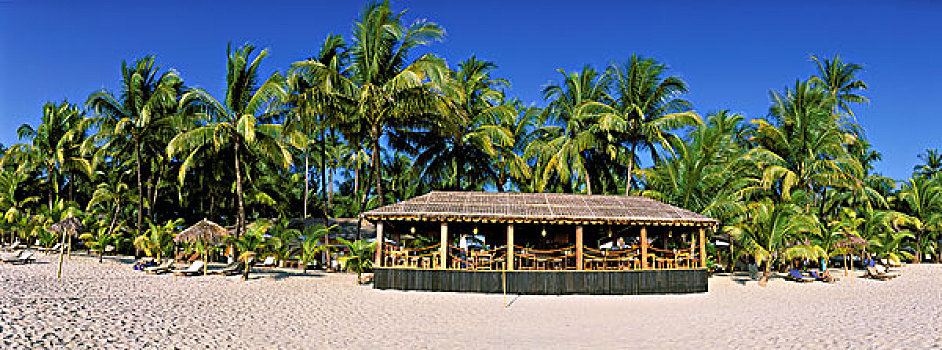 餐馆,手掌,海滩,那布利海滩,海岸,孟加拉海湾,缅甸,亚洲