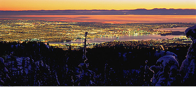 俯视,城市,日落,温哥华,不列颠哥伦比亚省,加拿大