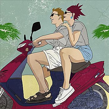 男人,女人,骑,摩托车