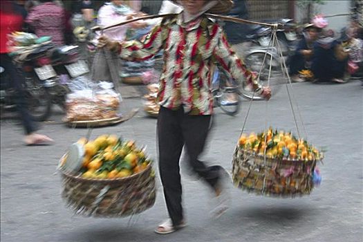 女人,销售,水果,河内,越南