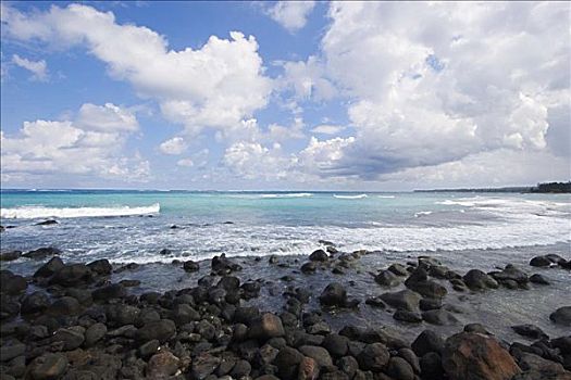 夏威夷,毛伊岛,岩石,岸边,美好,蓝色,海洋,阴天
