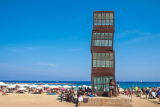 雕塑,受伤,星,丽贝卡-赫恩,小巴塞罗那,海滩,巴塞罗那,加泰罗尼亚,西班牙