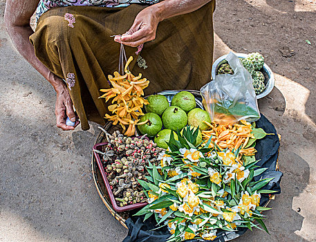 缅甸,曼德勒,区域,花,销售,乡村,市场,捐赠,佛
