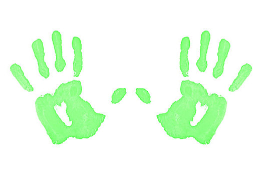 两个,绿色,对称,手印,白色背景