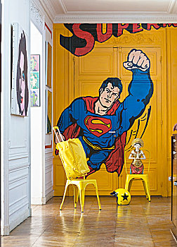 壁画,超人,涂绘,门,时期,公寓
