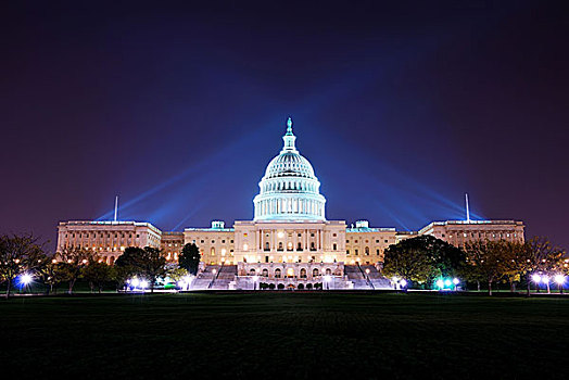国会山,建筑,夜晚,光亮,灯,华盛顿特区