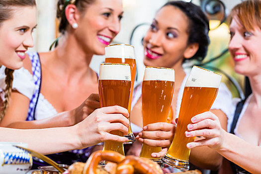 女孩,祝酒,小麦啤酒,巴伐利亚,酒吧