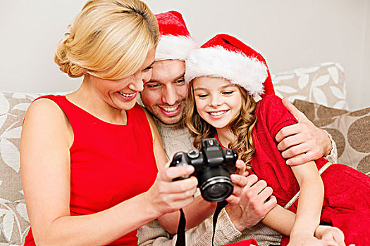 家庭,圣诞节,圣诞,冬天,高兴,人,概念,微笑,圣诞老人,帽子,看,照相