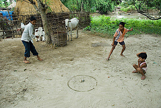 孩子,玩,传统,游戏,孟加拉,乡村,六月,2007年