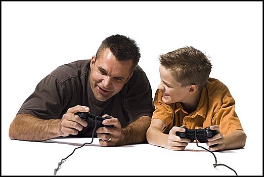 父子,玩,电子游戏