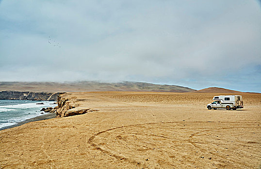 露营车,停放,海岸,秘鲁