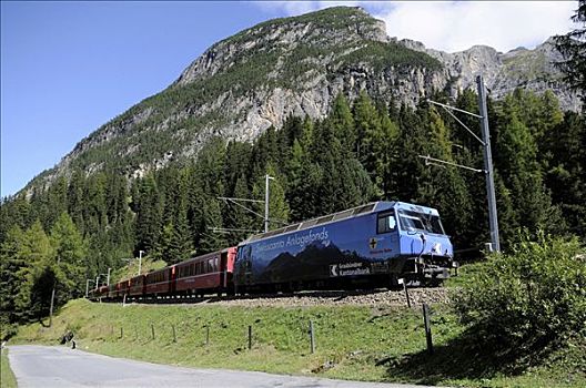 客运列车,铁路,旅行,伸展,格劳宾登州,瑞士,欧洲