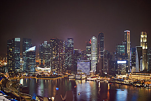 风景,摩天大楼,水岸,夜晚,新加坡