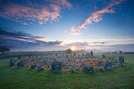 日出,上方,石头,圆,北爱尔兰