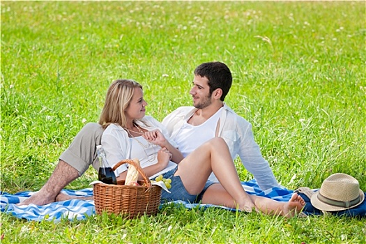 野餐,浪漫,情侣,晴朗,草地