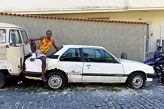 男人,坐,汽车,里约热内卢,巴西,南美