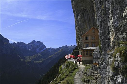 酒馆,全景,山,风景,陡峭,面对,北方,阿彭策尔,瑞士