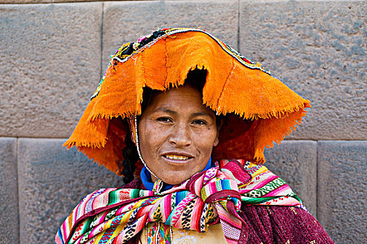 微笑,女人,围巾,盖丘亚族,头像,库斯科,省,南方,秘鲁,南美