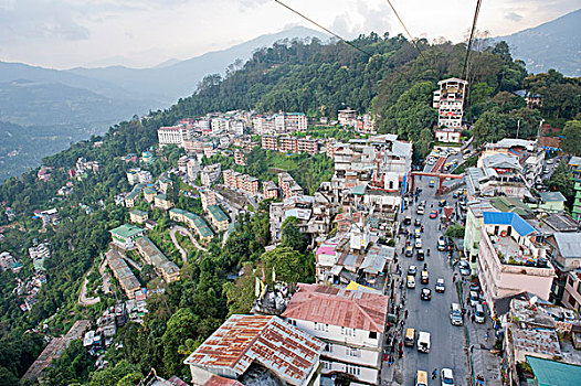 缆车,城市,甘托克,锡金,喜马拉雅山,印度,南亚,亚洲