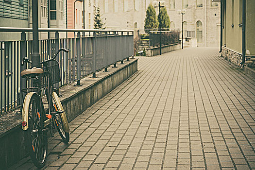 城市,复古,自行车,空,街道,旧式,暗色图象
