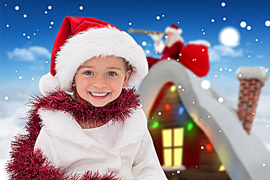 可爱,小女孩,穿,圣诞帽,闪亮装饰物