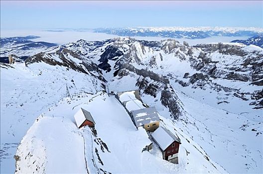 大雪,山,餐馆,阿彭策尔,瑞士,欧洲