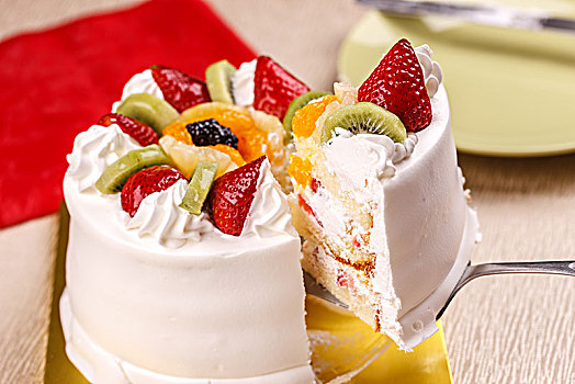 切片,白色,蛋糕,举起,新鲜,水果