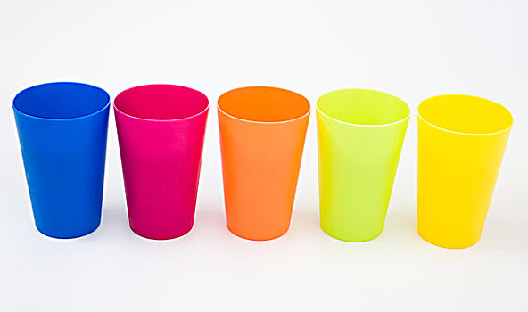 塑料杯,多样,彩色,隔绝,白色背景