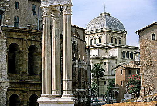 犹太会堂,三个,柱子,寺庙,阿波罗,靠近,剧院,论坛,罗马,意大利,欧洲