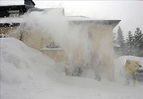 男人,雪,公寓,自动,吹雪机,矿,山峦,萨克森,德国