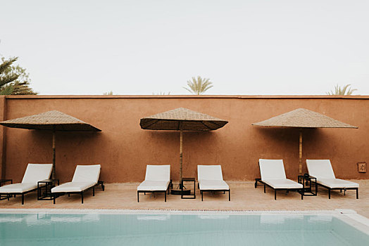 沙滩椅,酒店,水池,摩洛哥
