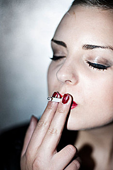 头像,年轻,女人,烟,香烟