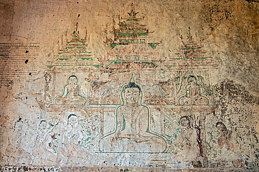 古老,壁画,室内,苏拉马尼寺,蒲甘,缅甸