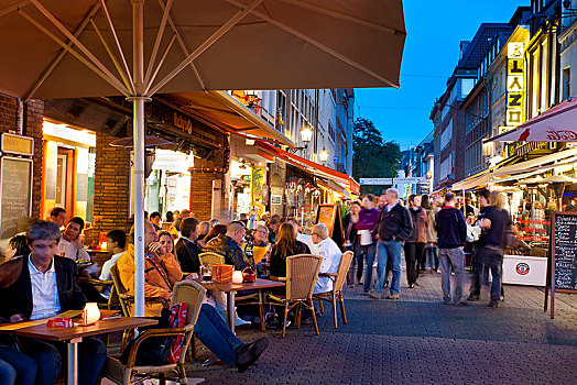 街道,餐馆,老城,夜晚,杜塞尔多夫,莱茵兰,北莱茵威斯特伐利亚,德国,欧洲