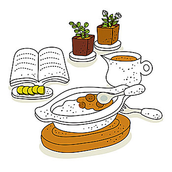 插画,食物,盆栽,背景