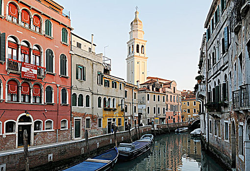 邸宅,宫殿,教堂,船,运河,威尼斯,威尼托,意大利,欧洲