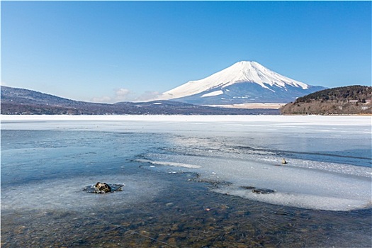 富士山,冰冻,湖