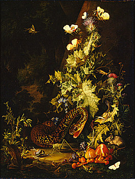 静物,蛇,早,18世纪,艺术家,窝