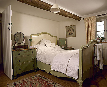卧室,木头,吊顶,涂绘,法国,床,相配,衣柜