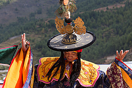 亚洲,不丹,黑色,帽子,跳舞
